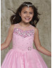 Beaded Pink Tulle Flower Girl Dress With Bolero